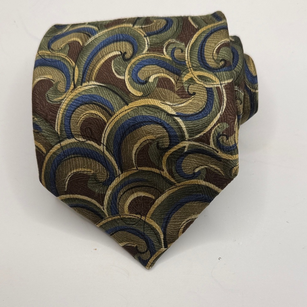 Vtg J. Garcia 70s‎ Swirl Mens Tie in Brown, Blue, and Green 58” X 4.2”